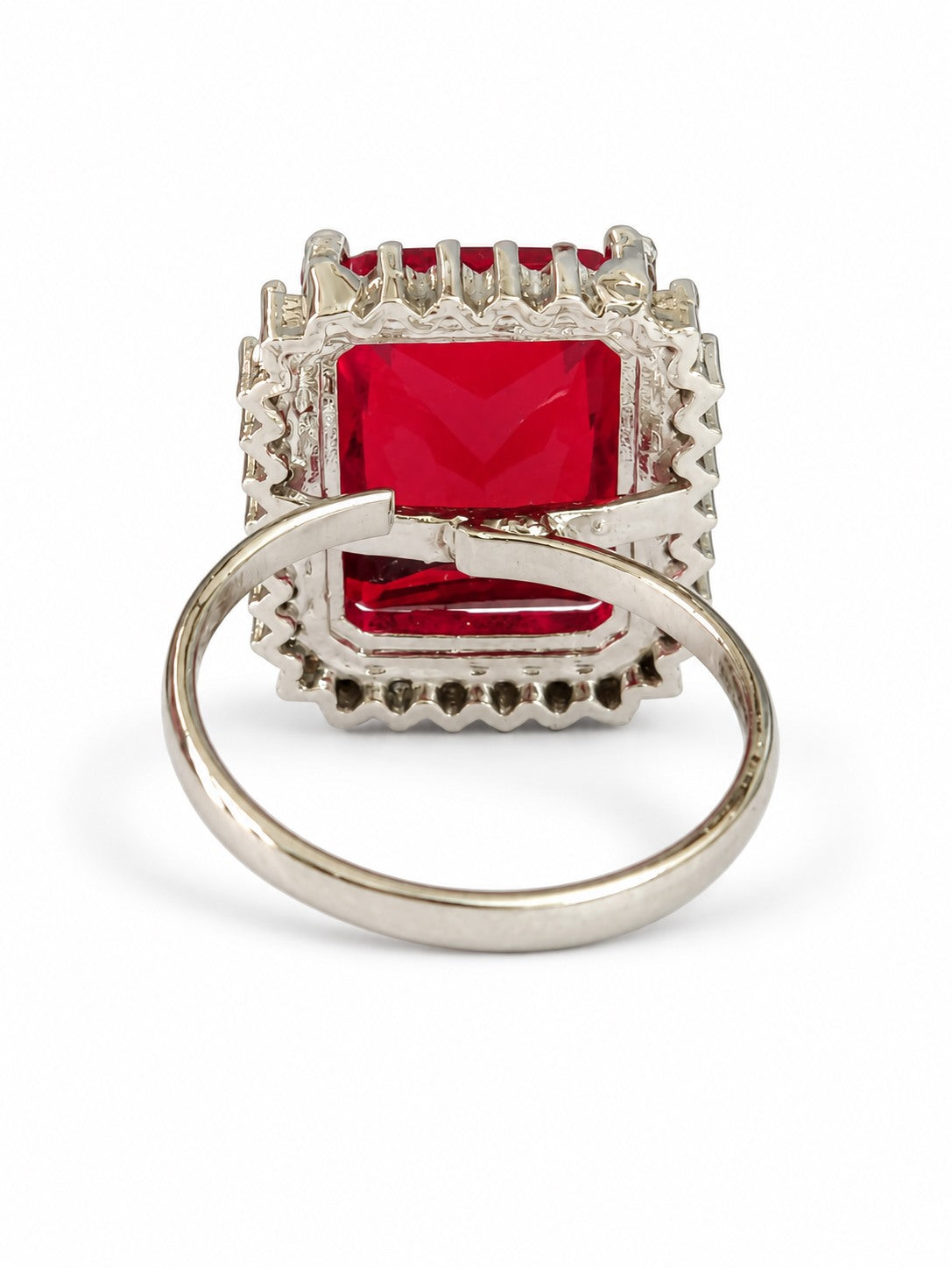 Silver Plated Red AD Finger Ring for Women