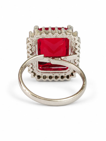 Silver Plated Red AD Finger Ring for Women