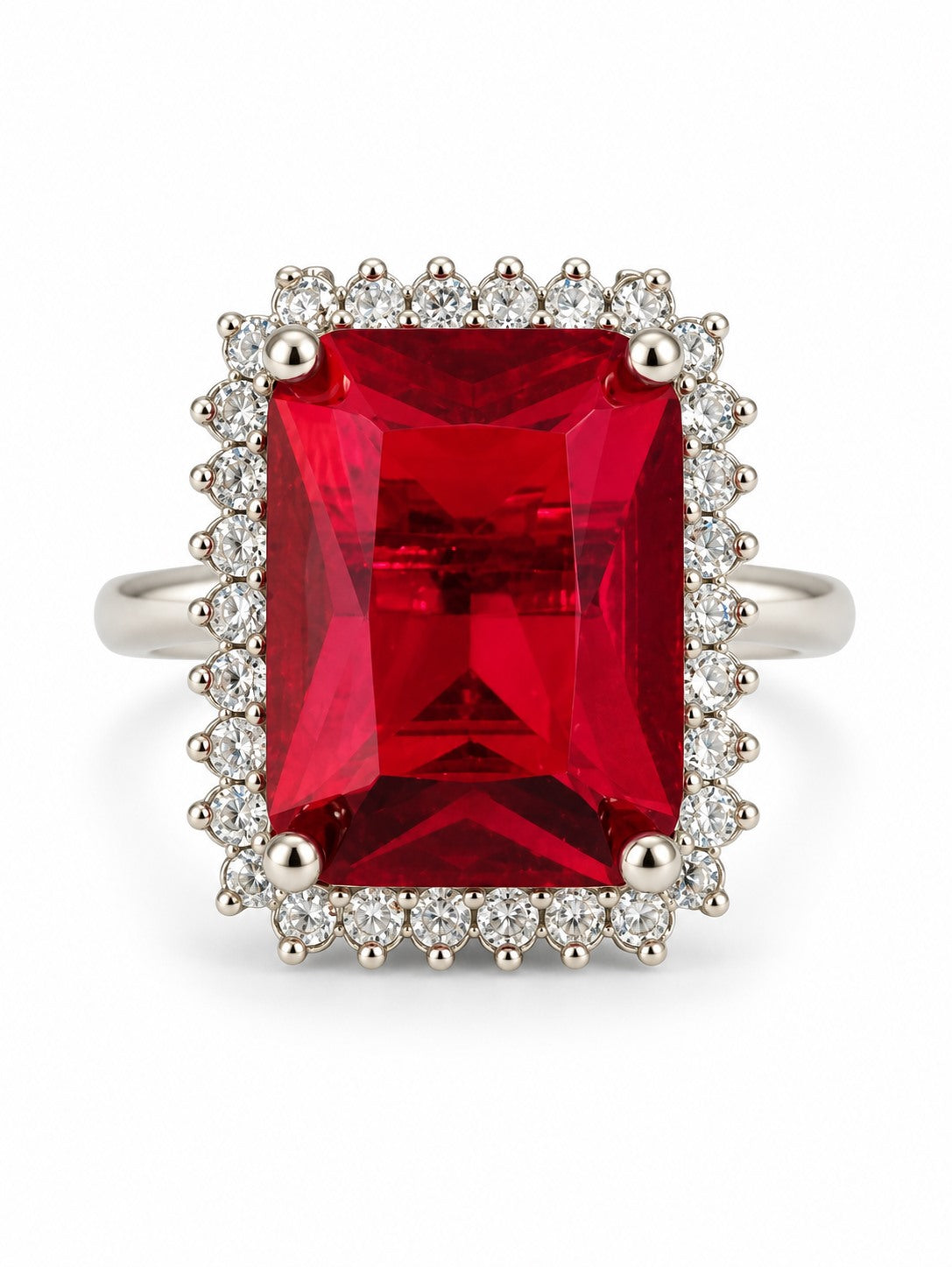Silver Plated Red AD Finger Ring for Women