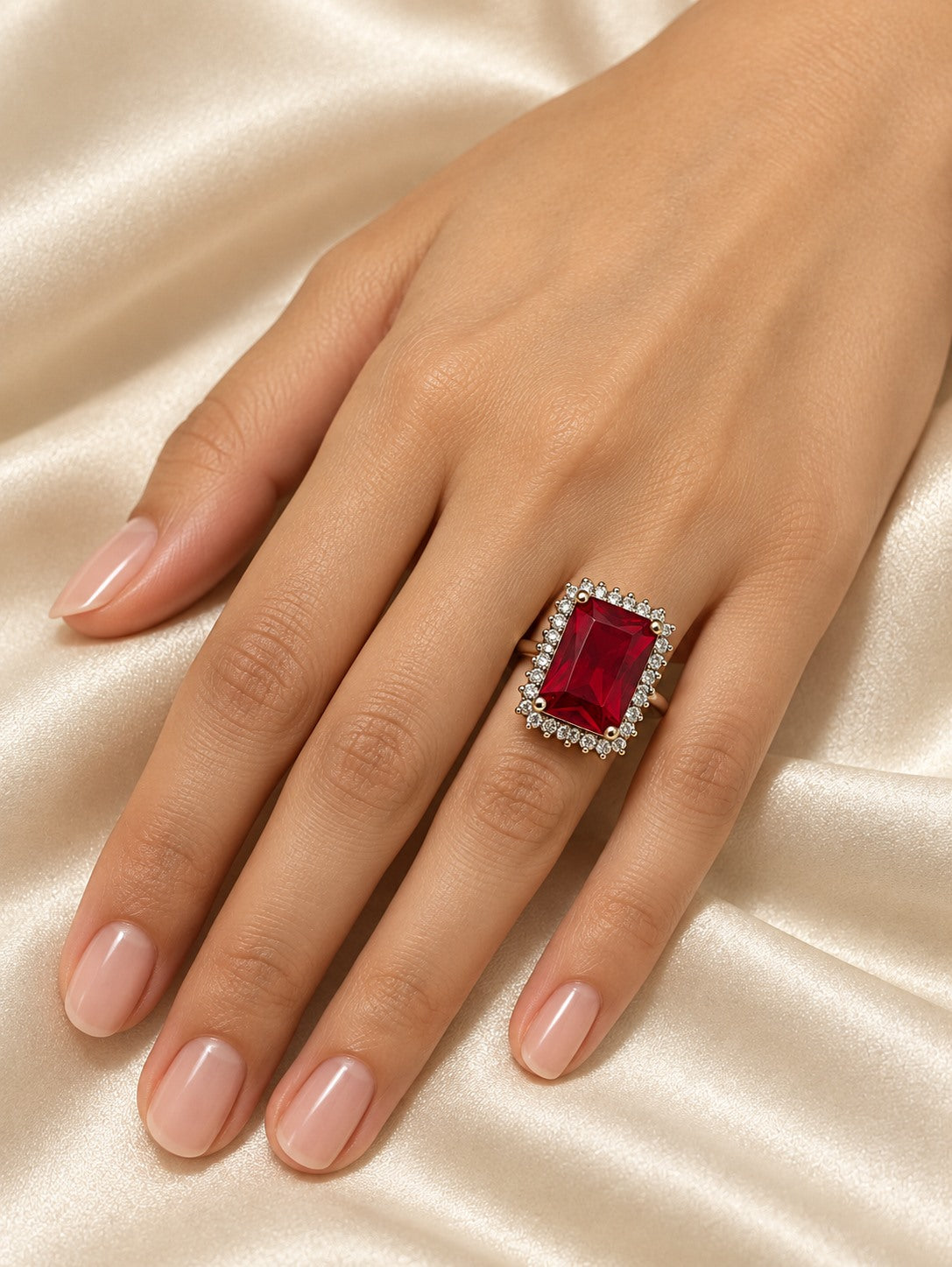 Silver Plated Red AD Finger Ring for Women