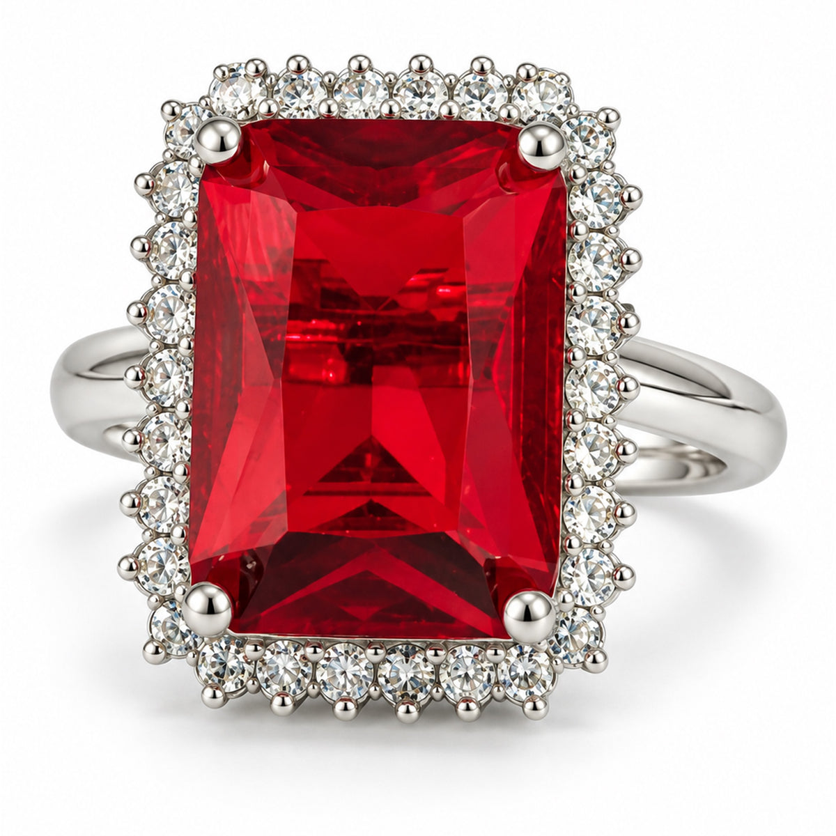 Silver Plated Red AD Finger Ring for Women