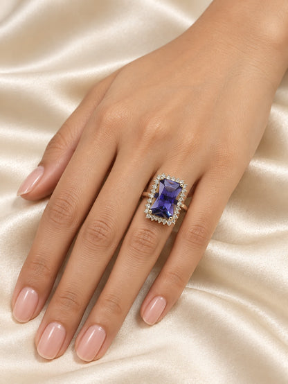 Silver Plated Purple AD Finger Ring for Women