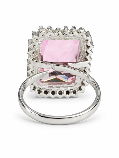 Silver Plated Pink AD Finger Ring for Women