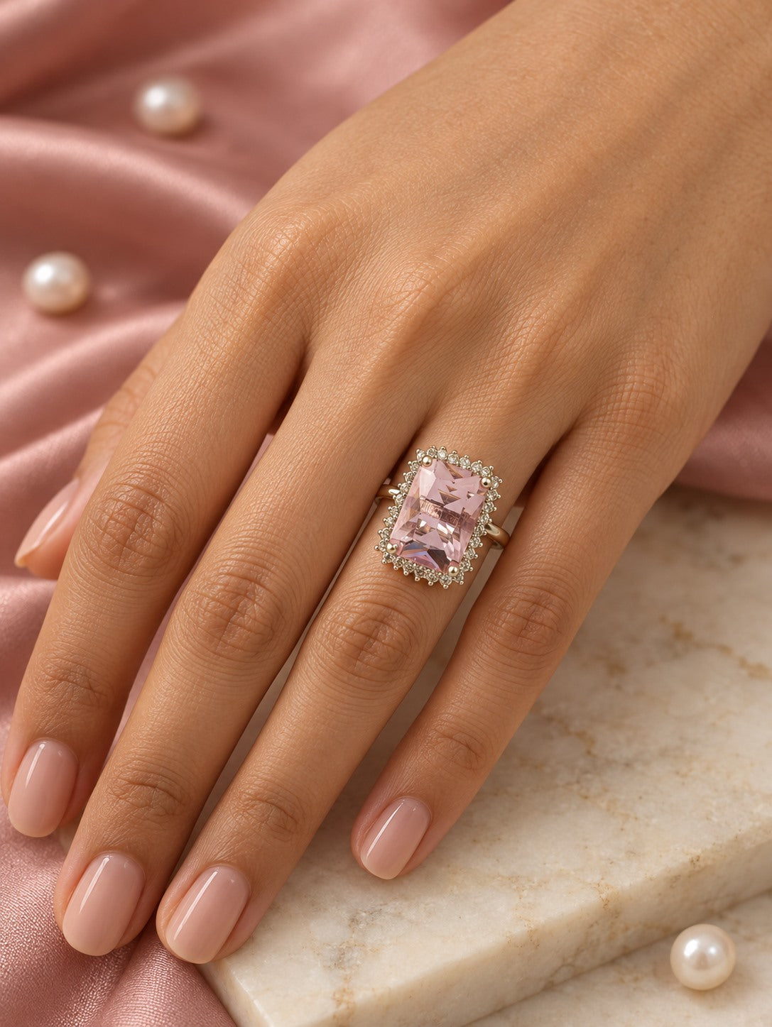 Silver Plated Pink AD Finger Ring for Women