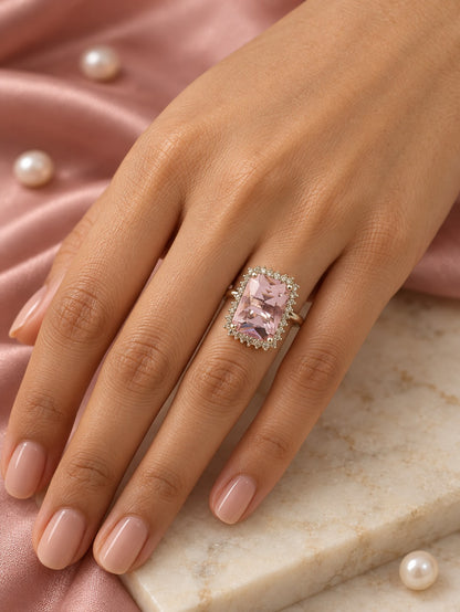 Silver Plated Pink AD Finger Ring for Women