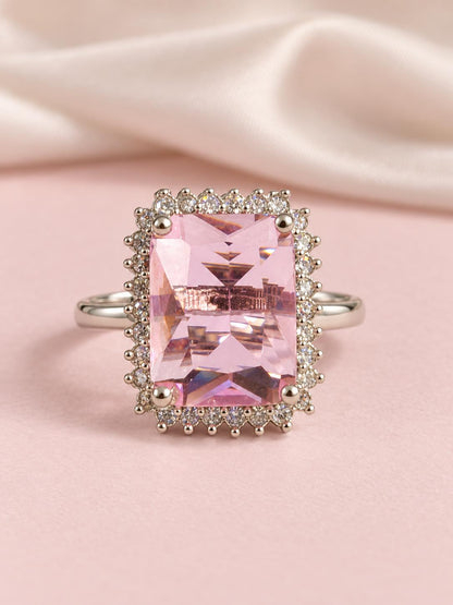 Silver Plated Pink AD Finger Ring for Women