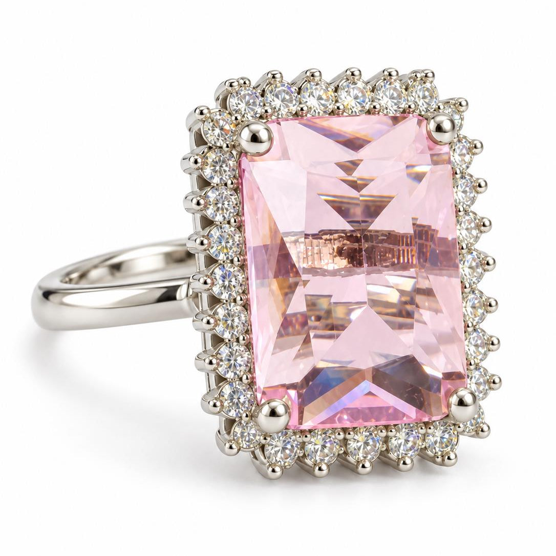 Silver Plated Pink AD Finger Ring for Women