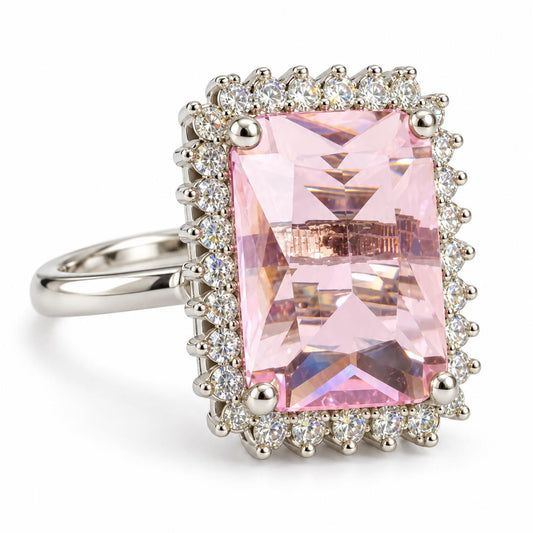 Silver Plated Pink AD Finger Ring for Women