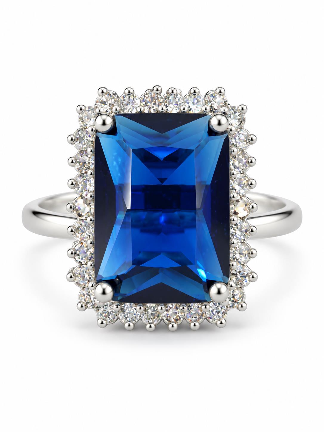 Silver Plated Blue AD Finger Ring for Women
