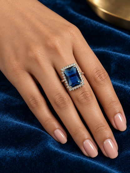 Silver Plated Blue AD Finger Ring for Women