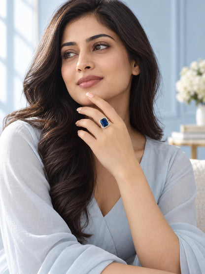Silver Plated Blue AD Finger Ring for Women