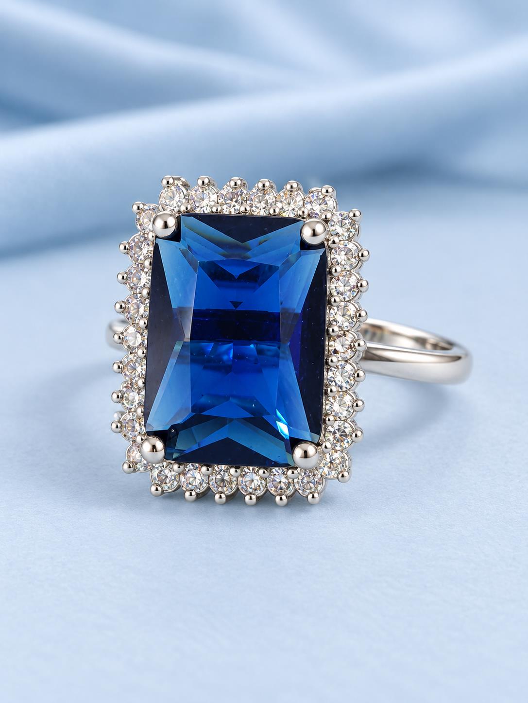 Silver Plated Blue AD Finger Ring for Women