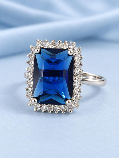 Silver Plated Blue AD Finger Ring for Women