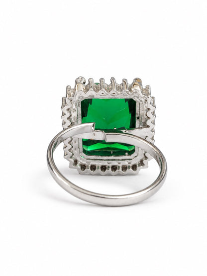 Silver Plated Green AD Finger Ring for Women
