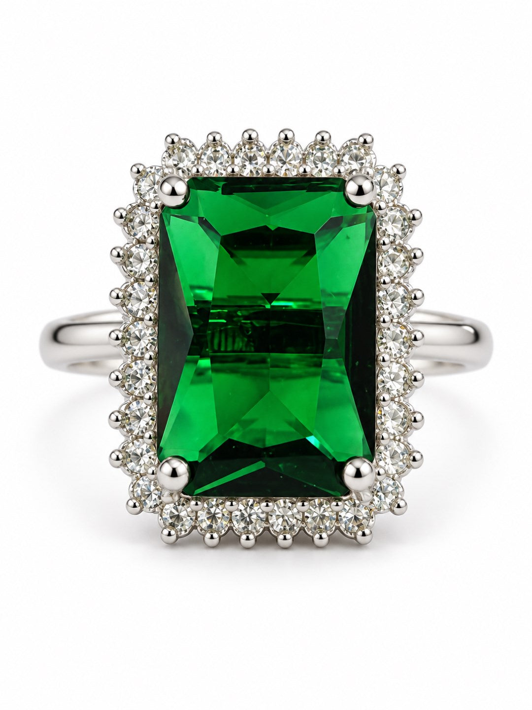 Silver Plated Green AD Finger Ring for Women