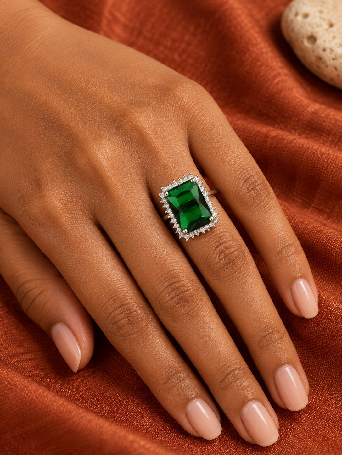 Silver Plated Green AD Finger Ring for Women