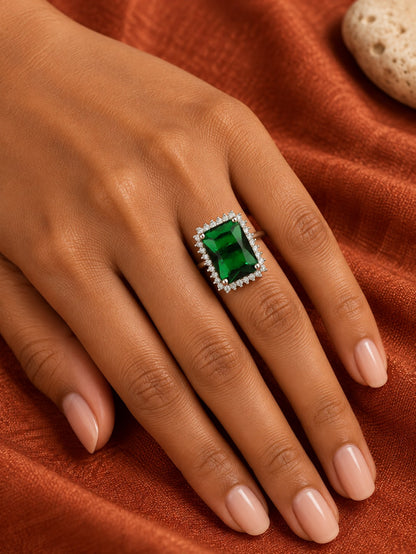 Silver Plated Green AD Finger Ring for Women