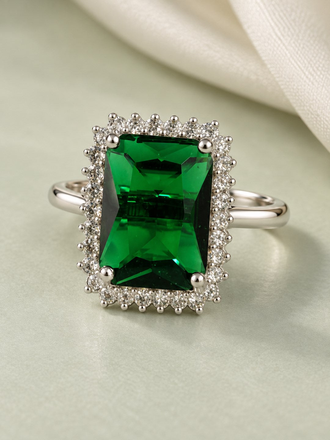 Silver Plated Green AD Finger Ring for Women