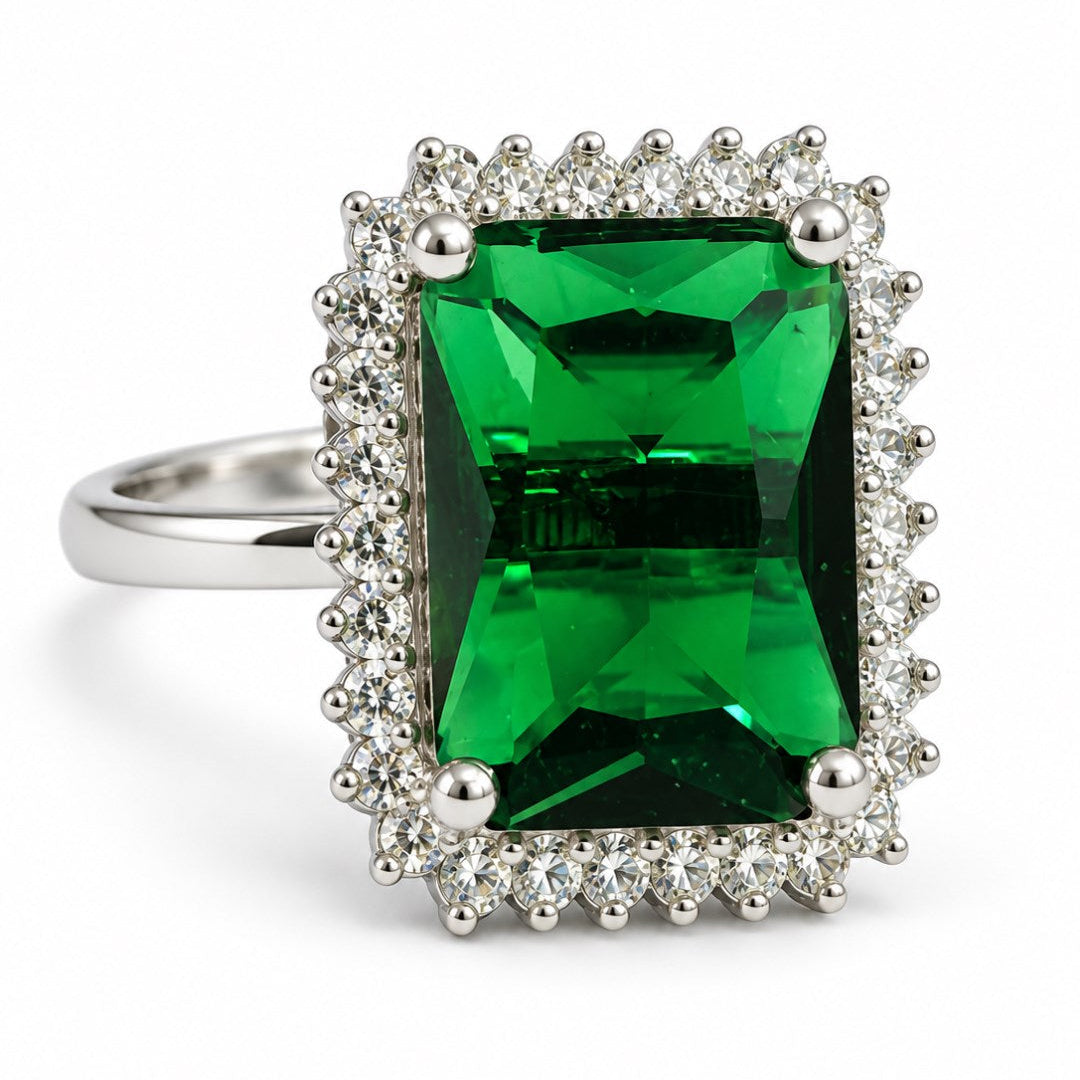 Silver Plated Green AD Finger Ring for Women