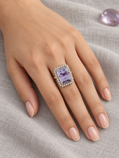 Silver Plated Lavender AD Finger Ring for Women