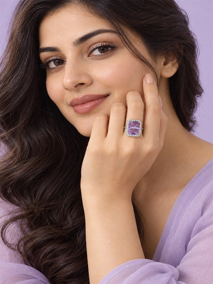 Silver Plated Lavender AD Finger Ring for Women