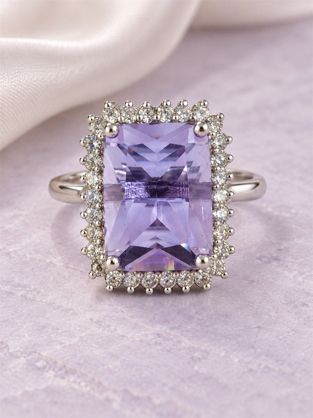 Silver Plated Lavender AD Finger Ring for Women