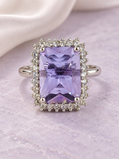 Silver Plated Lavender AD Finger Ring for Women