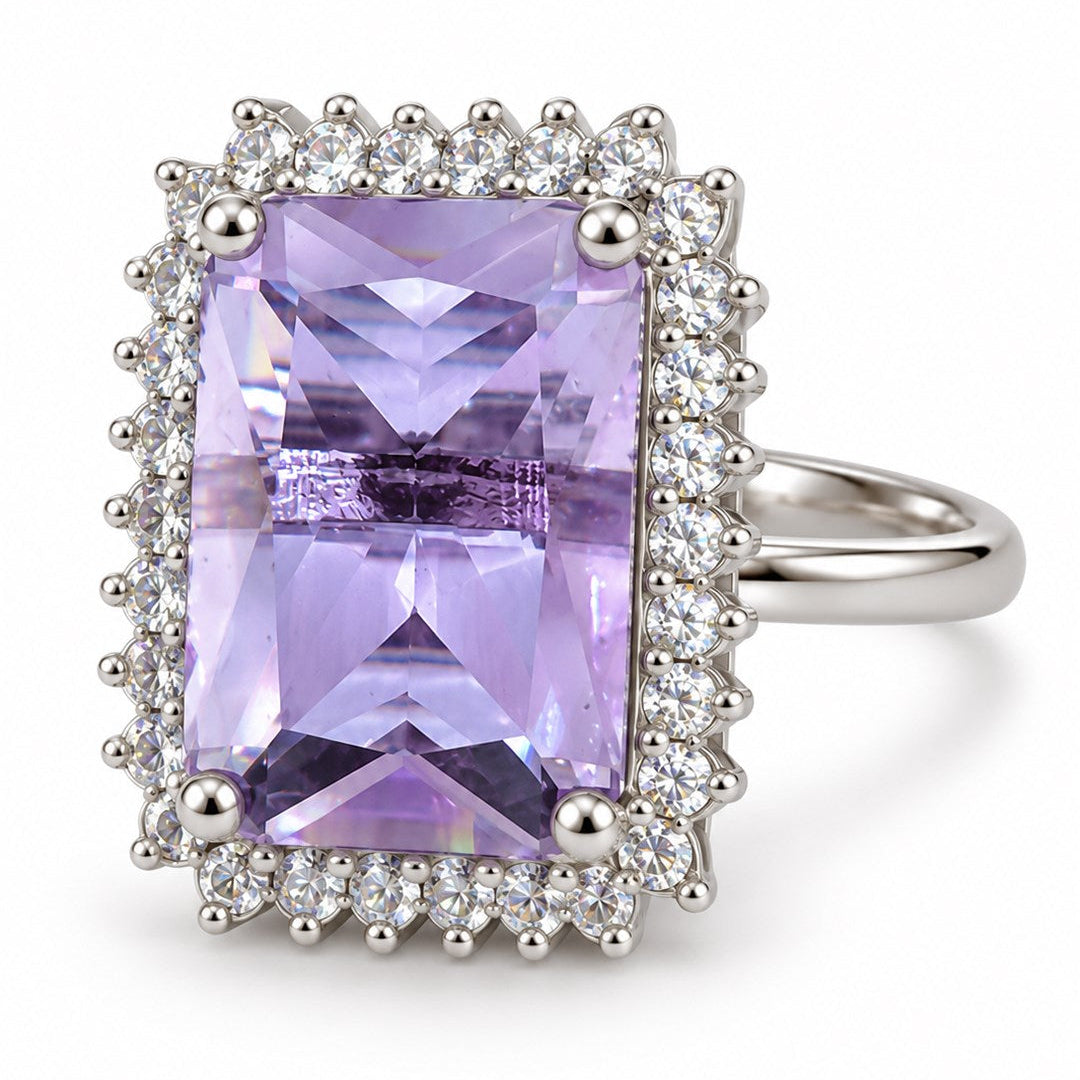 Silver Plated Lavender AD Finger Ring for Women