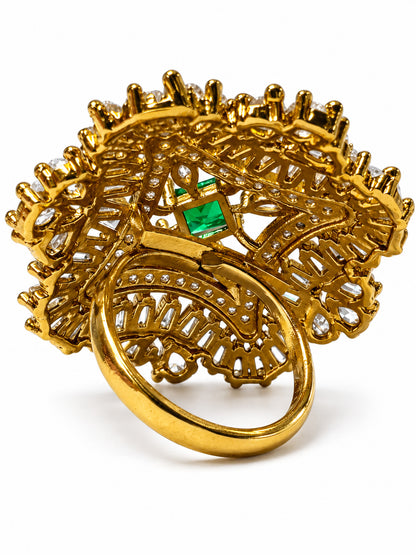 Antique Gold Plated Green AD Finger Ring for Women
