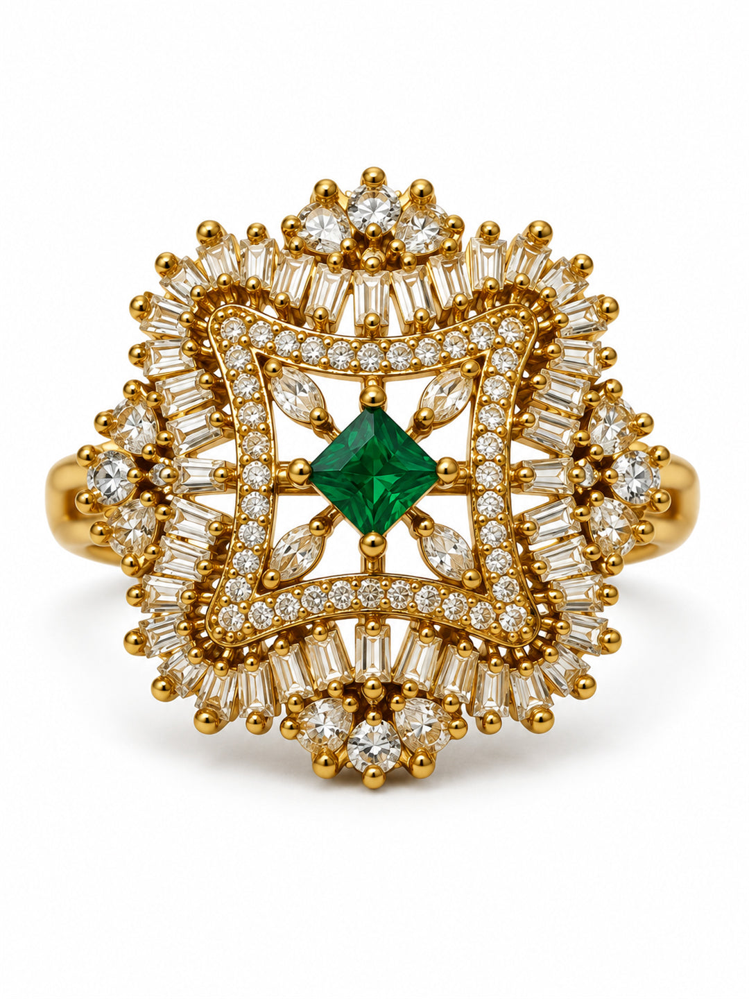 Antique Gold Plated Green AD Finger Ring for Women