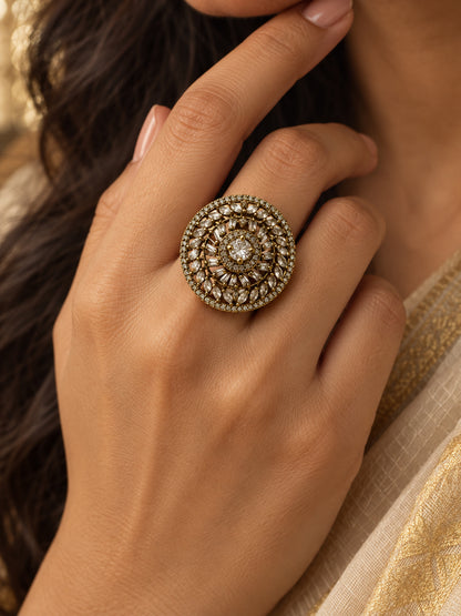 Antique Gold Plated AD Finger Ring for Women