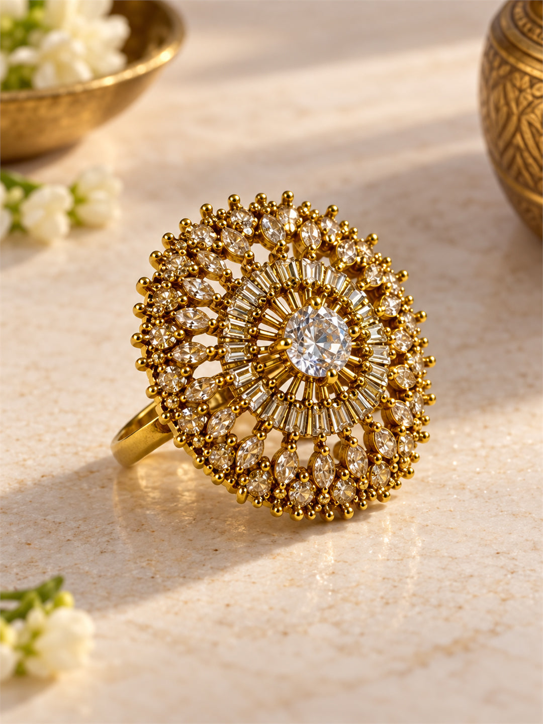 Antique Gold Plated AD Finger Ring for Women