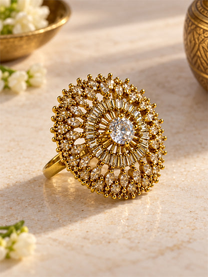 Antique Gold Plated AD Finger Ring for Women
