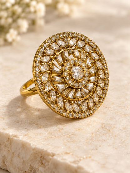 Antique Gold Plated AD Finger Ring for Women