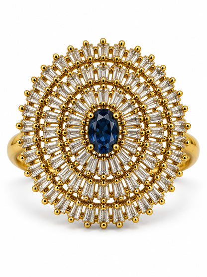 Antique Gold Plated Blue AD Finger Ring for Women