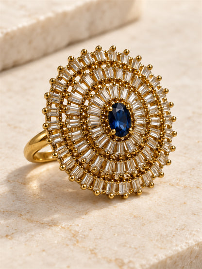 Antique Gold Plated Blue AD Finger Ring for Women
