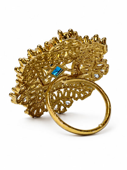 Antique Gold Plated Blue AD Finger Ring for Women