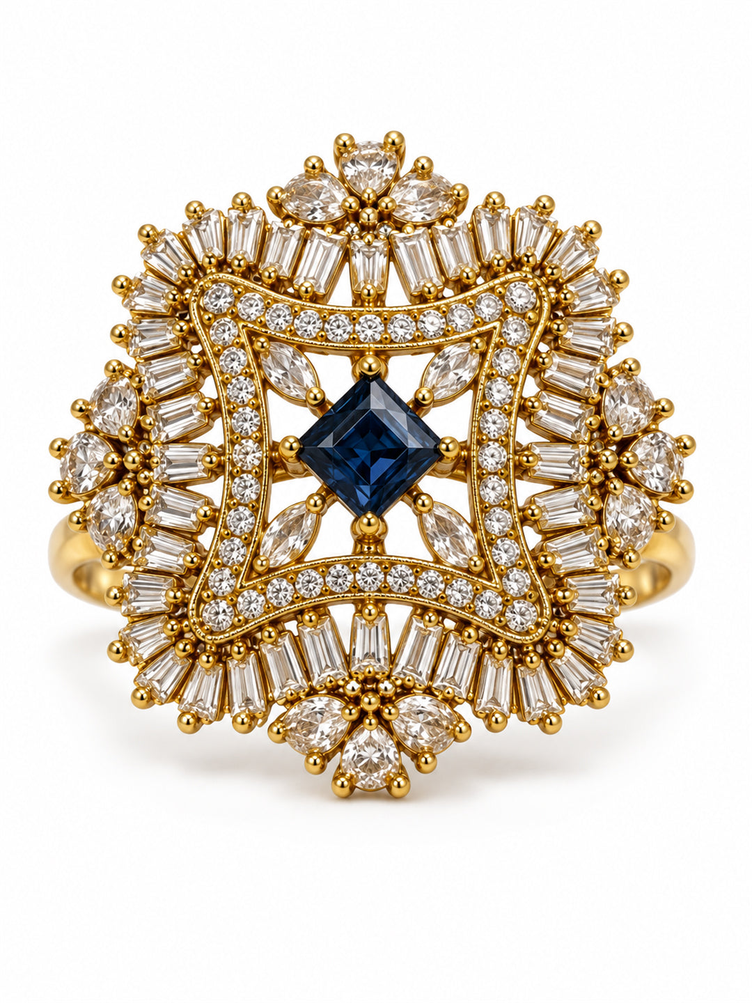 Antique Gold Plated Blue AD Finger Ring for Women