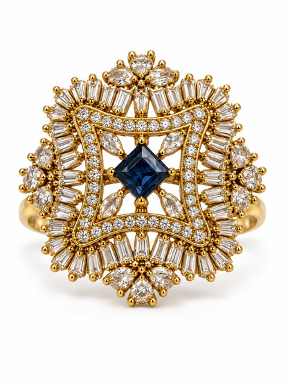 Antique Gold Plated Blue AD Finger Ring for Women