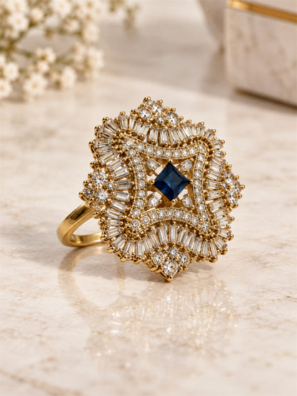 Antique Gold Plated Blue AD Finger Ring for Women