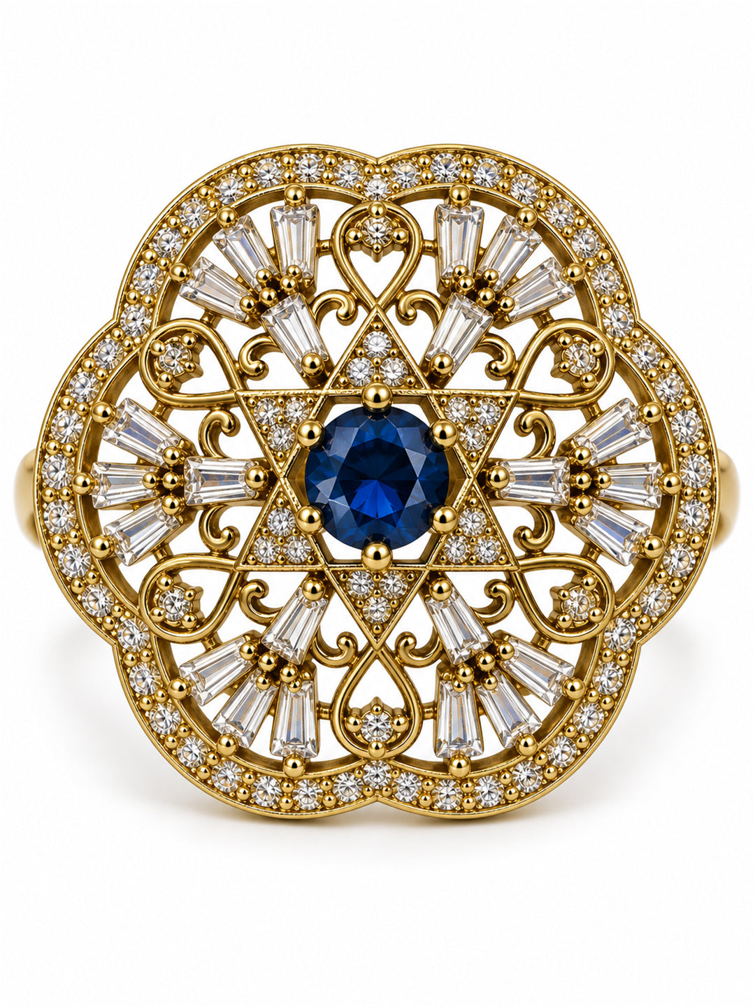 Antique Gold Plated Blue AD Finger Ring for Women