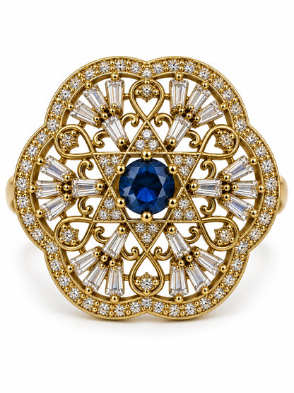 Antique Gold Plated Blue AD Finger Ring for Women