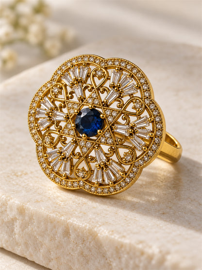 Antique Gold Plated Blue AD Finger Ring for Women