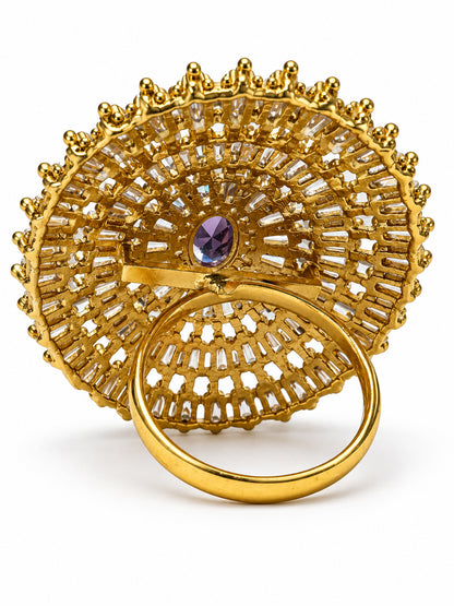 Antique Gold Plated Purple AD Finger Ring for Women