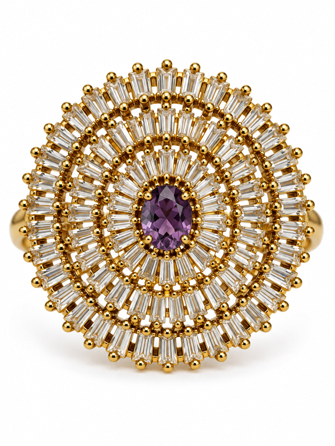 Antique Gold Plated Purple AD Finger Ring for Women
