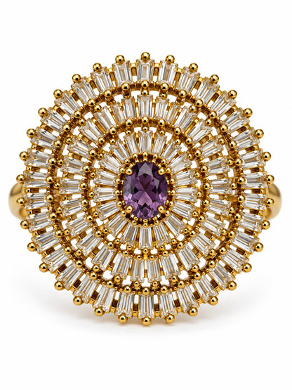 Antique Gold Plated Purple AD Finger Ring for Women