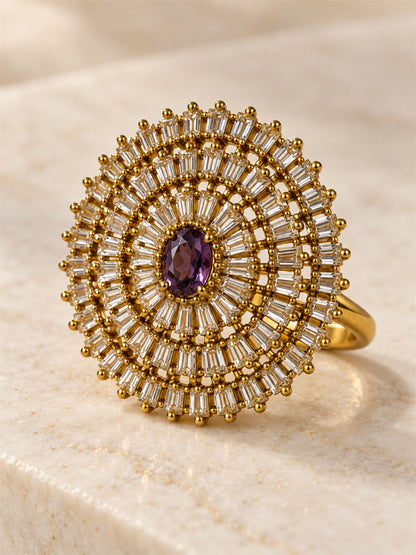 Antique Gold Plated Purple AD Finger Ring for Women