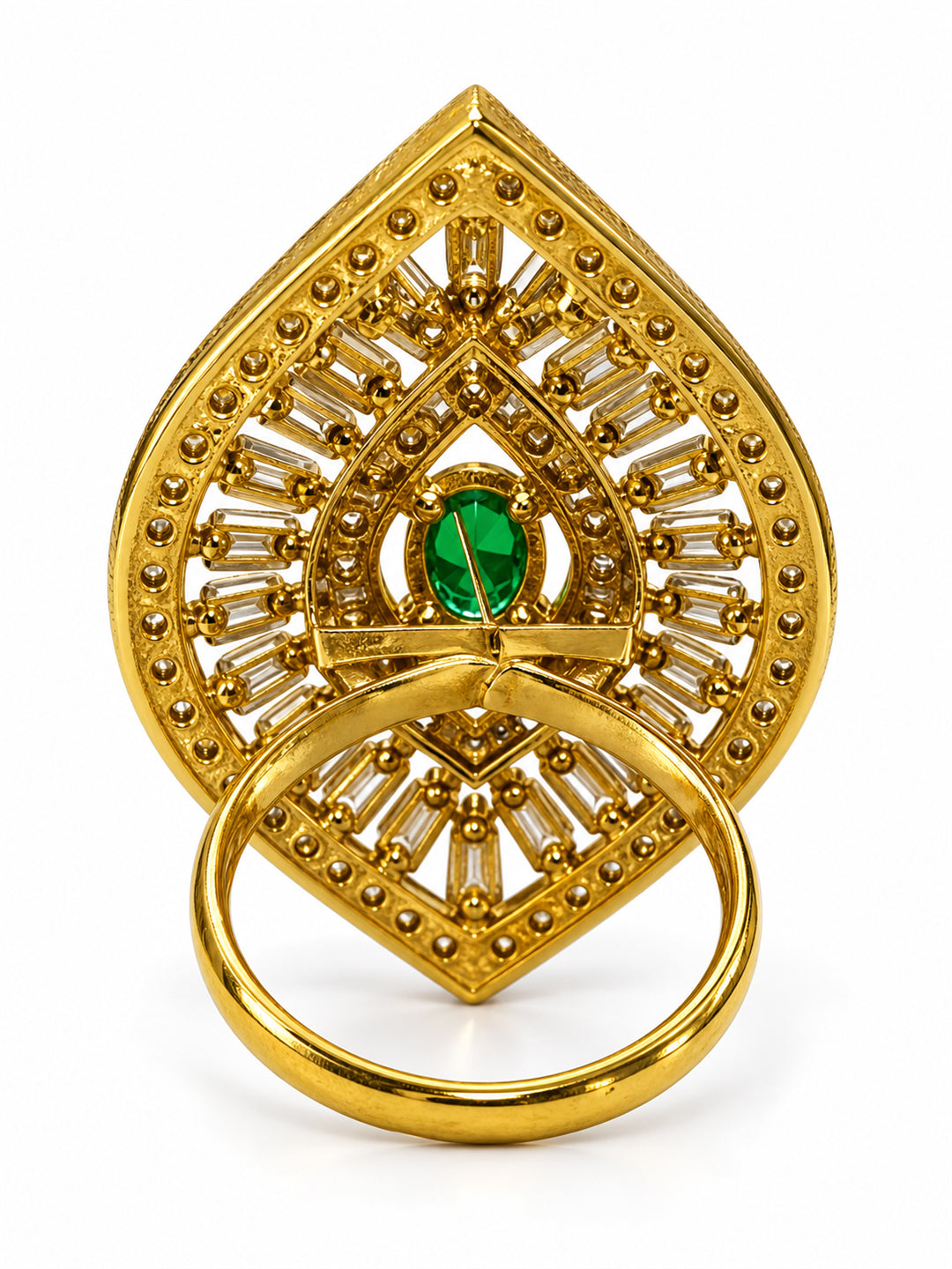 Antique Gold Plated Green AD Finger Ring for Women
