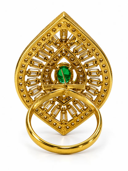 Antique Gold Plated Green AD Finger Ring for Women