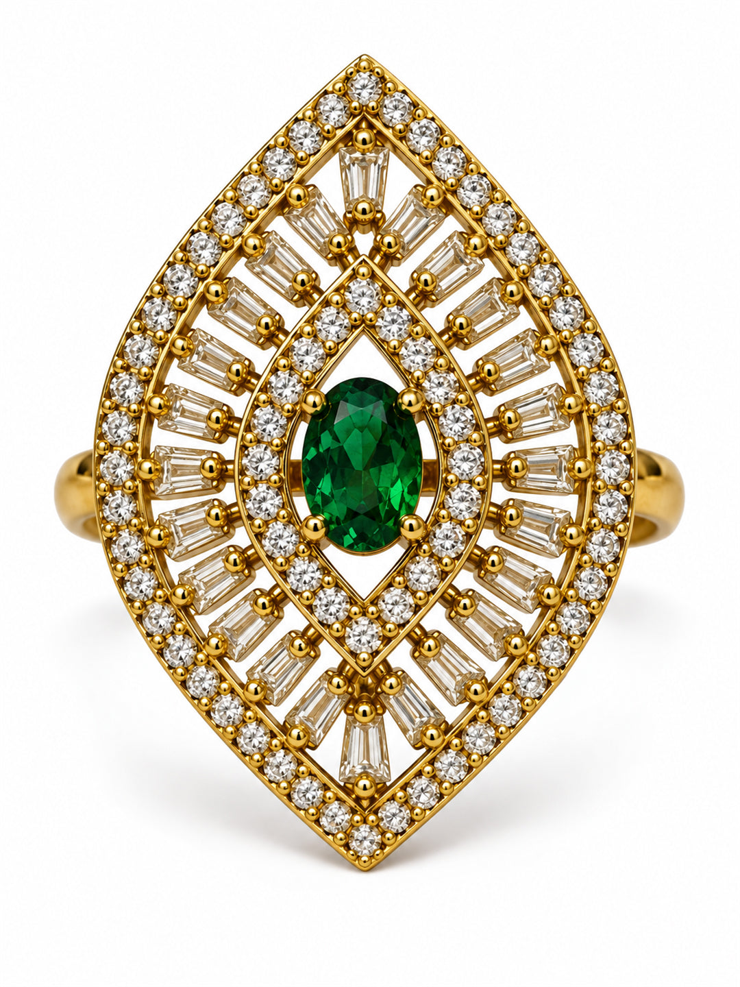 Antique Gold Plated Green AD Finger Ring for Women